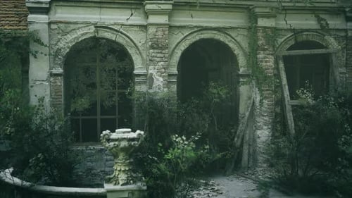 Desolate Cloister Illuminated By Lanterns and Mysterious Reflections