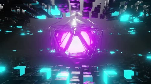 Rotating Glowing Object with Purple Color Moving Around 3d Animation Loop