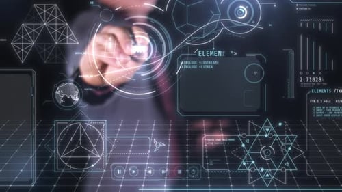 Futuristic Holographic Data Interface with Code Display