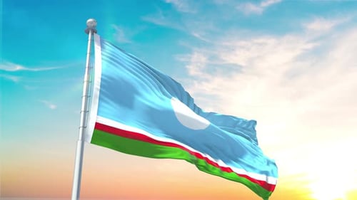Sakha Republic Flag Waving With Dramatic Sky