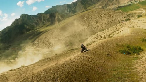Extreme Lover Rides Motorbike Along Hill Ridge Fpv Drone