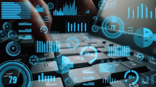 Analyse et visualisation des données à l'aide de graphiques et de mesures numériques superposés à un clavier d'ordinateur, montrer