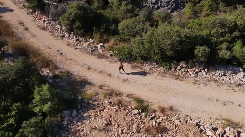 Trail Runner Running on Rocky Path in Nature