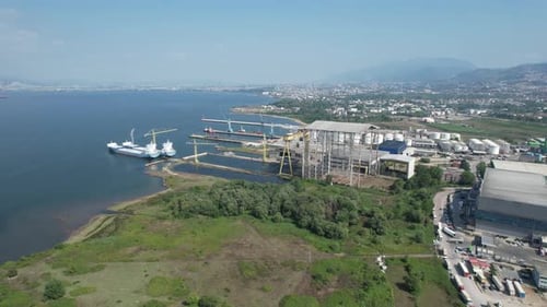 Ships Docked at an Industrial Port Aerial View