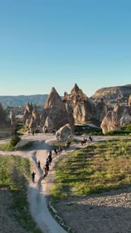 Vertical Video Horseback Riding in Cappadocia Aerial View
