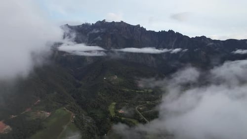 Aerial drone of Mount Kinabalu Kundasang Sabah Malaysia lock frame shot