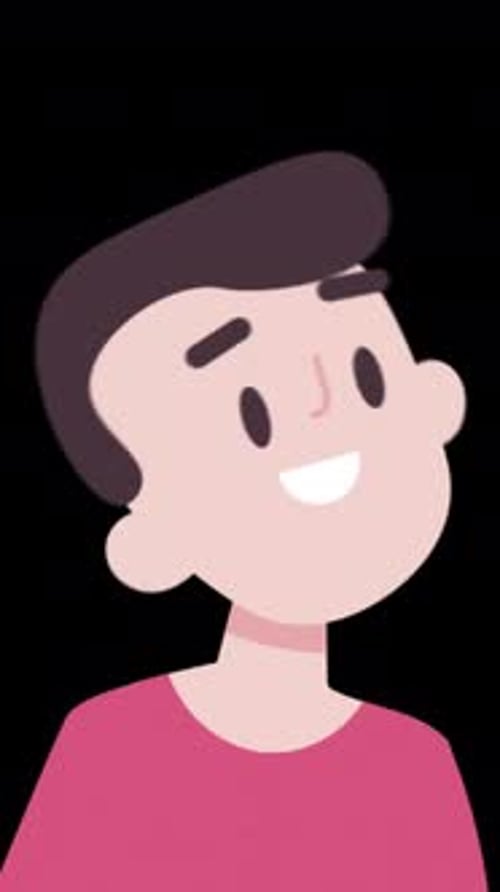 Personaje de dibujos animados mirando a su alrededor en la vertical del canal alfa