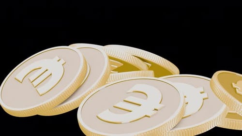 Cartoon style gold coins with euro icon falling into a pile. Much money. Wealth concept. Money, bank