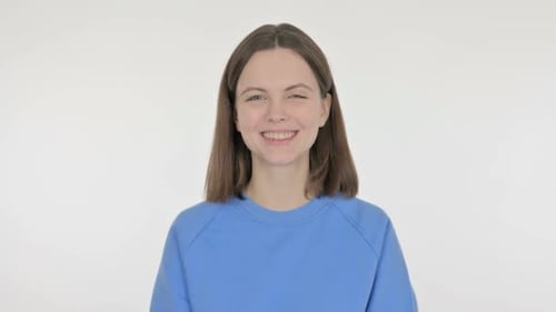 Smiling Brunette Young Adult Woman Portrait on White