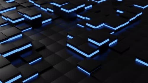 Blue Glow Cubes: Seamless Loop of Abstract Block Cubes Animation Background