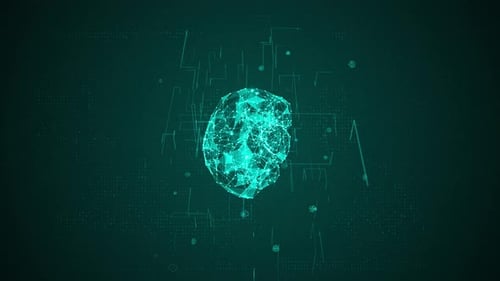 Blue polygon digital brain logo with grid line and ai technology icon vertical video