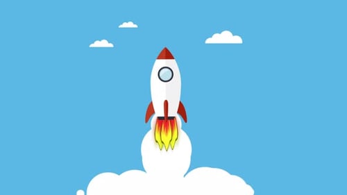 Animated Rocket Launching in Flat Design Style