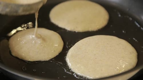Pancake Batter Cooking in Pan for Breakfast