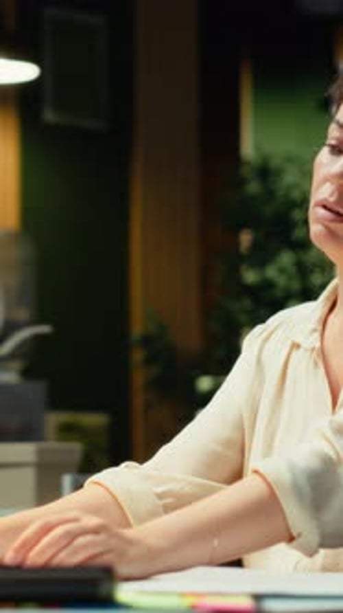 Vertical Video Woman Deeply Focused on a Business Strategy Puzzle or Dilemma