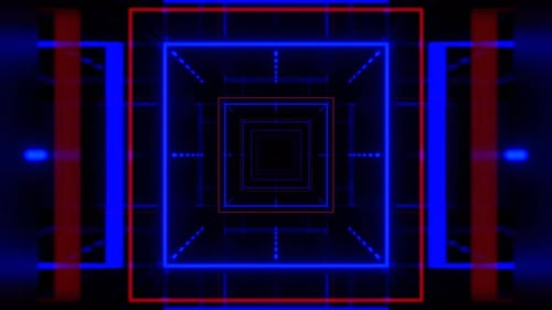 Deep Blue And Red Geometric Neon Rotating Design Background Vj Loop In 4K