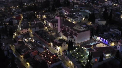 Aerial view of Granada city, Albaicin district at dusk, Andalusia, Spain