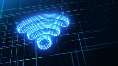 4K Wi-Fi internet symbol glowing on a futuristic technology background