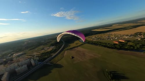 Paraglider Flying Above the Forest Fpv Drone Flies Above His Head