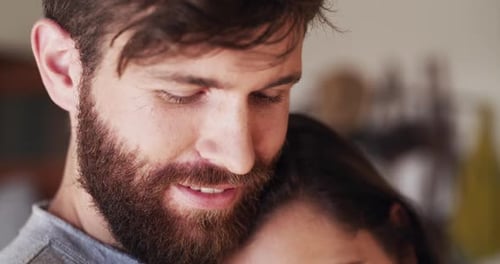 Loving Couple Embracing in a Close-Up Shot
