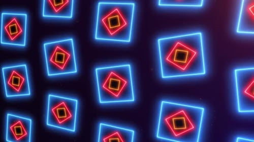 Abstract Neon Geometric Squares Animated Loop Background