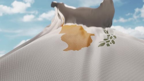 Realistic Waving Cyprus Flag with Blue Sky Background