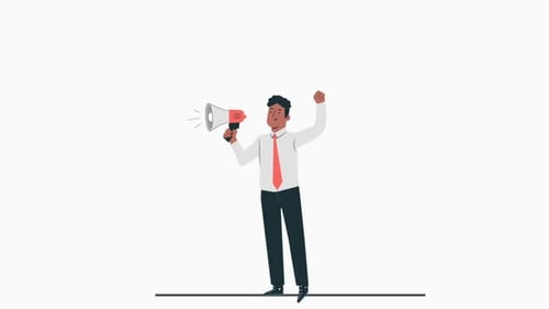 Animated Man Holding Megaphone for Announcement