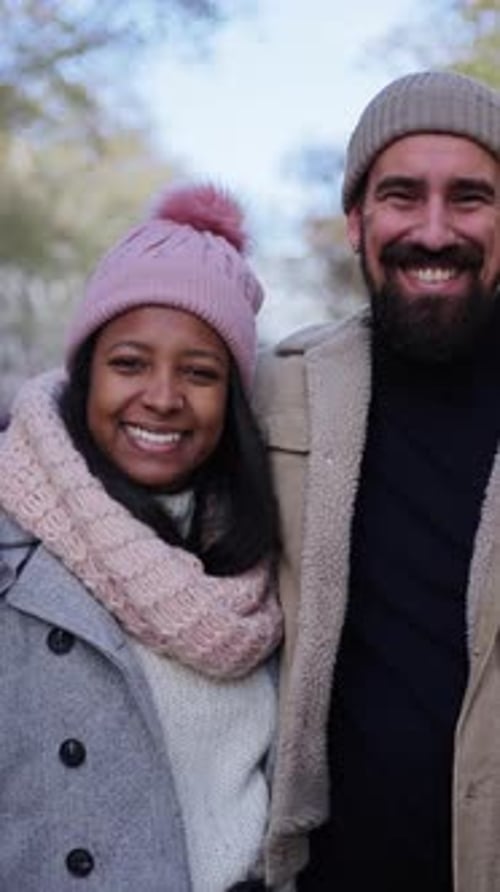 Smiling Couple Embracing in an Urban Environment