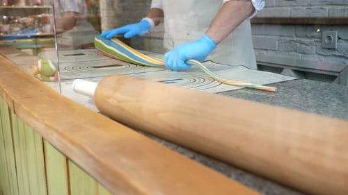 Closeup of the Production Process of Caramel Candies in a Modern Confectionery