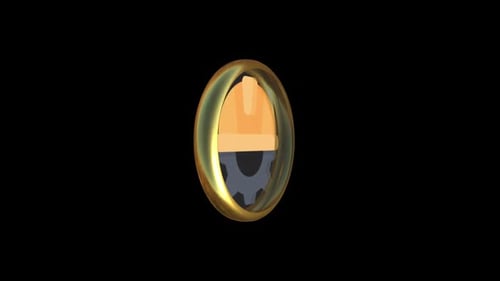 3D Animated Golden Ring Construction Hard Hat and Gear Icon