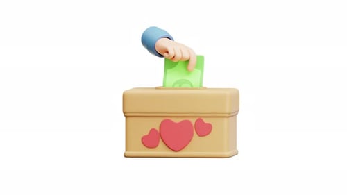 3D Animated Hand Donating Money into a Heart Box