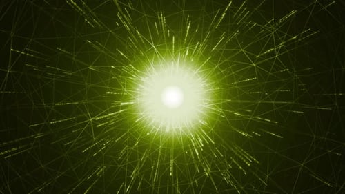 Abstract Network Grid with Glowing Particles Emitting from Center
