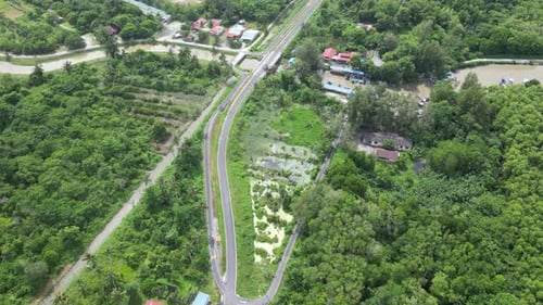 Overhead view of verdant village Sungai Burung