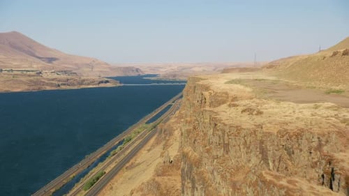 Oregon Circa-2021: Aerial View Of Columbia River Gorge. Shot With Cineflex From Helicopter With R...
