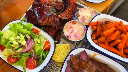 Mouthwatering Barbecue Meat Platter with Sides
