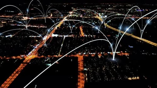smart Connected city skyline. Futuristic network concept, city Technology.