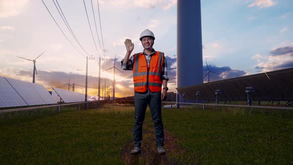 Full Body Of Asian Male Engineer Smiling And Waving Hand Saying Bye At ...