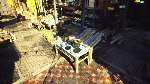 Exotic Market Scene with Decorative Items and Textured Tiles