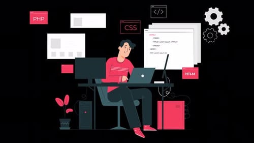 homem programando animação 4k em seu computador com canal alfa