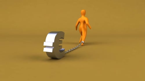 Animated Figure Dragging Euro Symbol of Financial Debt