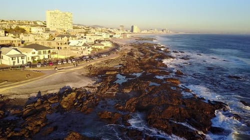 Aerial view of sunset on Blouberg strand coast line in Cape Town