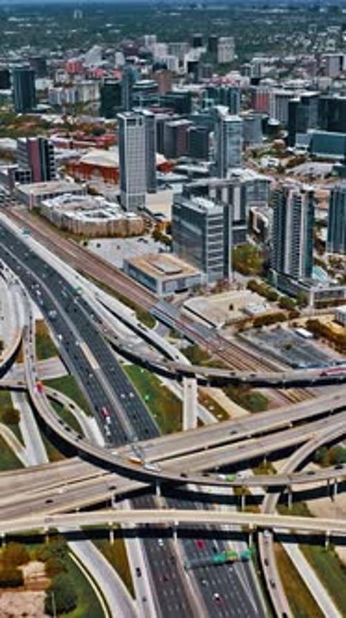 Vertical aerial view of Dallas showcasing urban landscape and highways