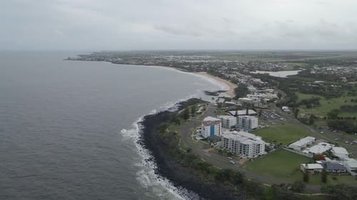 Aerial View Of The Point Coastline At Bargara, Queensland, Australia - drone shot