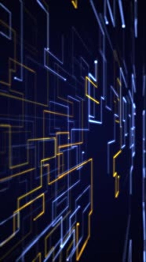 Vertical Video - Blue and Gold Digital Data Nodes Technology Background