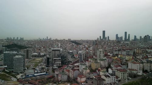 Istanbul cityscape around Kagithane metro station fly above shot