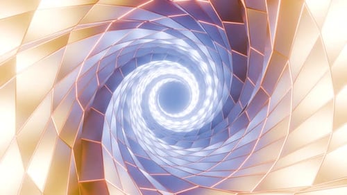 3D Rendering of Glowing Pink and Green Spiral Abstract Tunnel