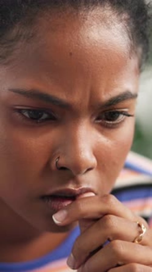 Woman Thinking Indoors Close Up