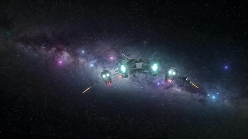 Futuristic Spaceship Soars Through a Star-Filled Milky Way Galaxy