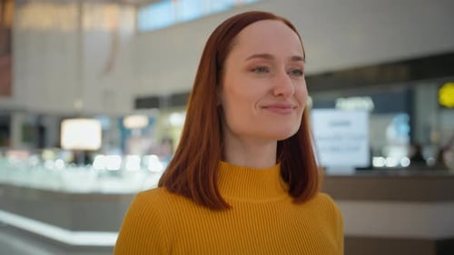 Close Up Joyful Smiling Happy Caucasian Woman Female Girl Shopper Buyer Businesswoman Client