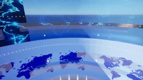 World Map Background. News Studio Background For News Report And Breaking News
