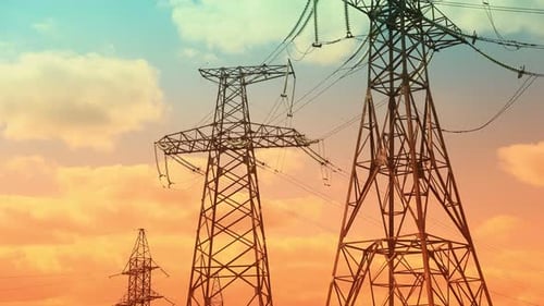 Time Lapse Footage of Sunrise With Transmission Power Line Tower on Paddy Field As a Foreground